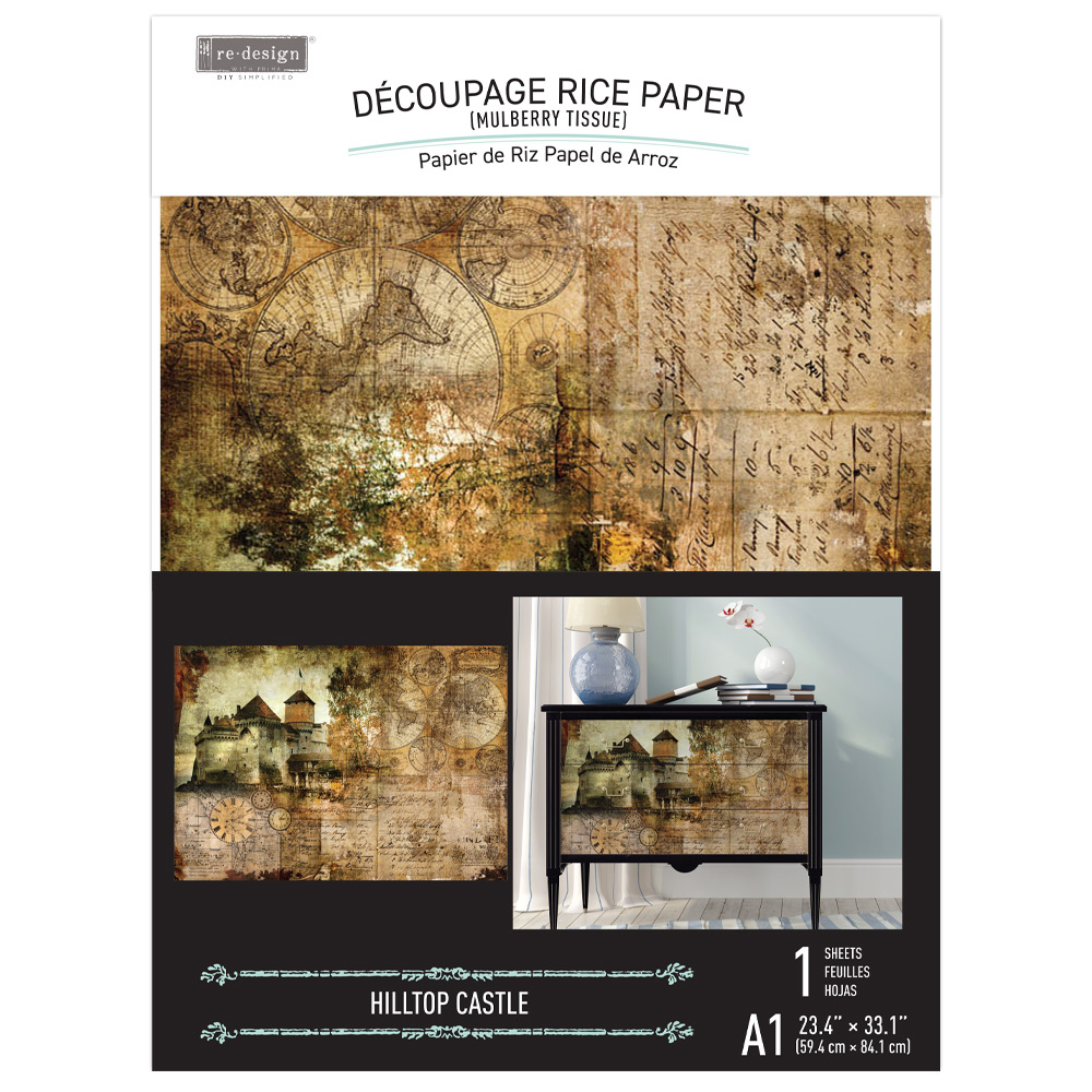 REDESIGN A1 DECOUPAGE RICE PAPER (MULBERRY TISSUE PAPER) – HILLTOP CASTLE 23.4″X33.1″