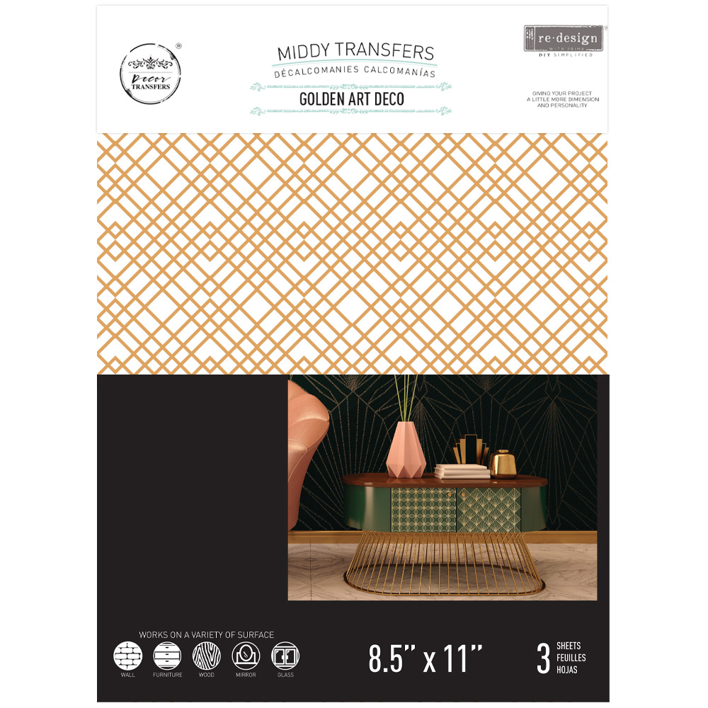 Middy Transfers® – Golden Art Deco – 3 sheets, 8.5″x11″