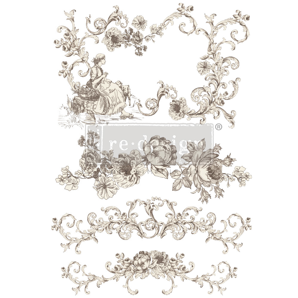 Decor Transfers® – Alaina Toile – total sheet size 24″x35″, cut into 2 sheets