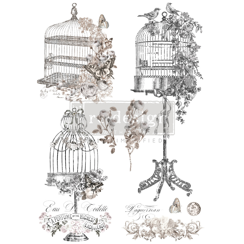 Decor Transfers® – La Voliere – total sheet size 24″x35″, cut into 2 sheets