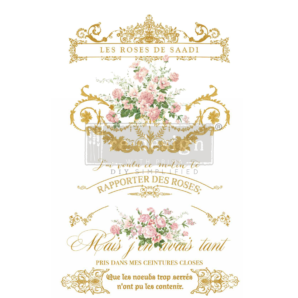 Decor Transfers® Kacha – Les Roses – total sheet size 24″x35″, cut into 3 sheets