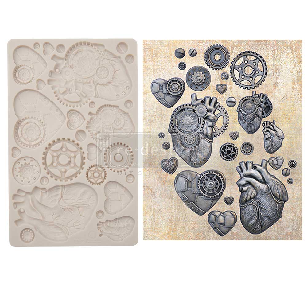 Finnabair Moulds – Steampunk Hearts – 5″ x 8″ x 8mm Copyright #VA0002325608