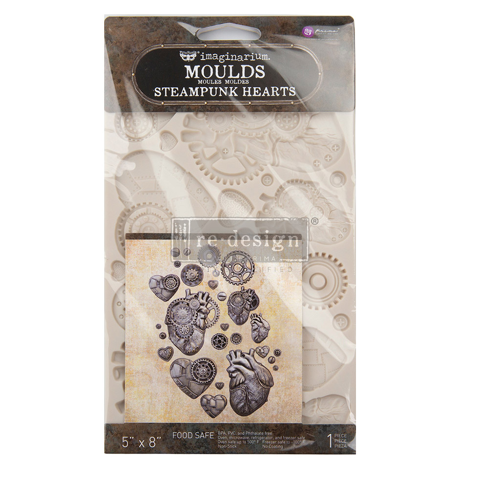 Finnabair Moulds – Steampunk Hearts – 5″ x 8″ x 8mm Copyright #VA0002325608