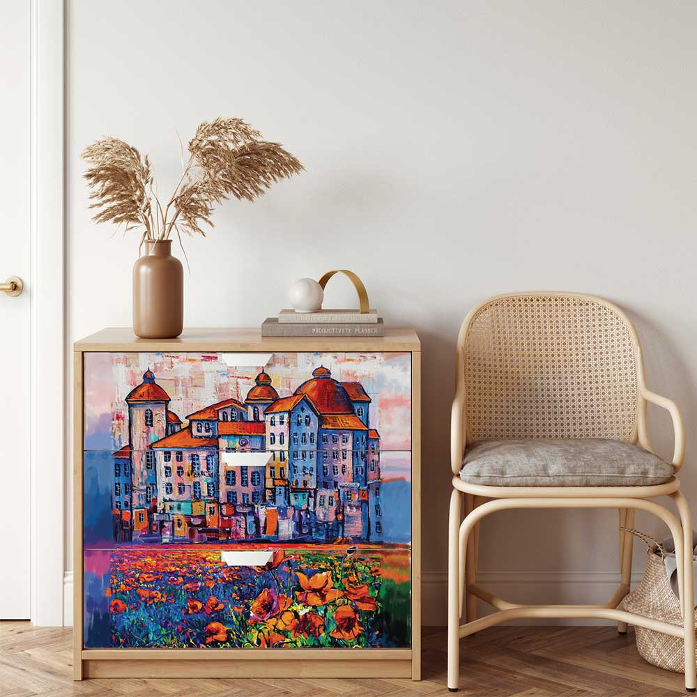 A1 Decoupage Fiber – Village In Color – 1 sheet, A1 size