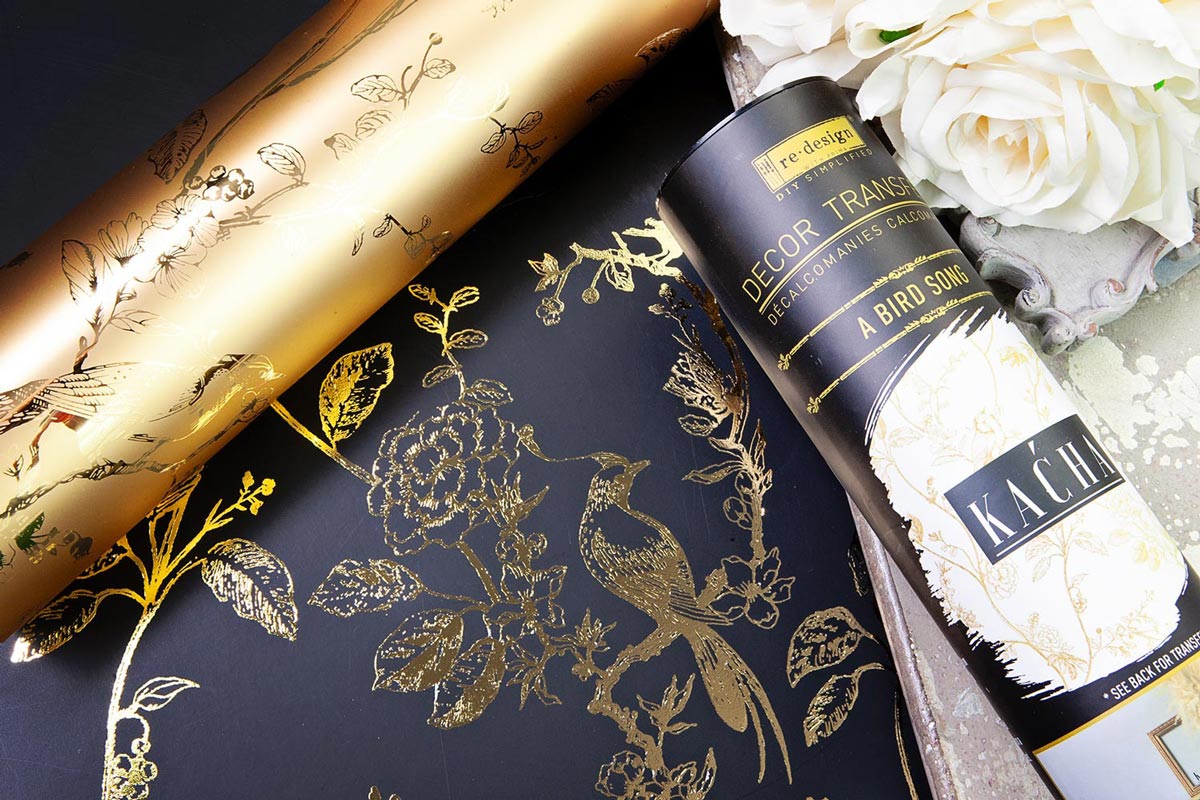 Decor Transfers® Gold Foil Kacha – A Bird Song – total sheet size 18″x24″, cut into 2 sheets