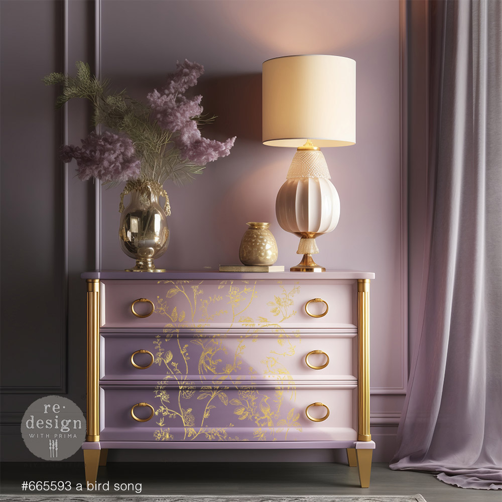 Decor Transfers® Gold Foil Kacha – A Bird Song – total sheet size 18″x24″, cut into 2 sheets