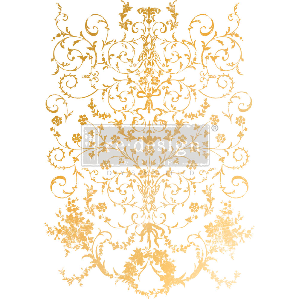 Decor Transfers® Gold Foil Kacha – Manor Swirls – total sheet size 18″x24″, cut into 2 sheets