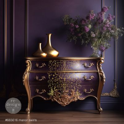 Decor Transfers® Gold Foil Kacha – Manor Swirls – total sheet size 18″x24″, cut into 2 sheets