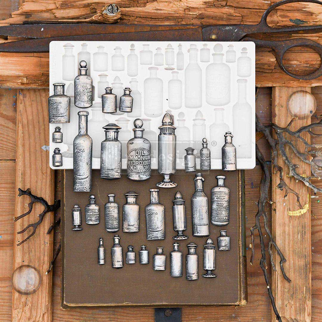 Finnabair Moulds – Apothecary Bottles – 1 pc, 5″x8″x8mm Copyright #VAu001506961