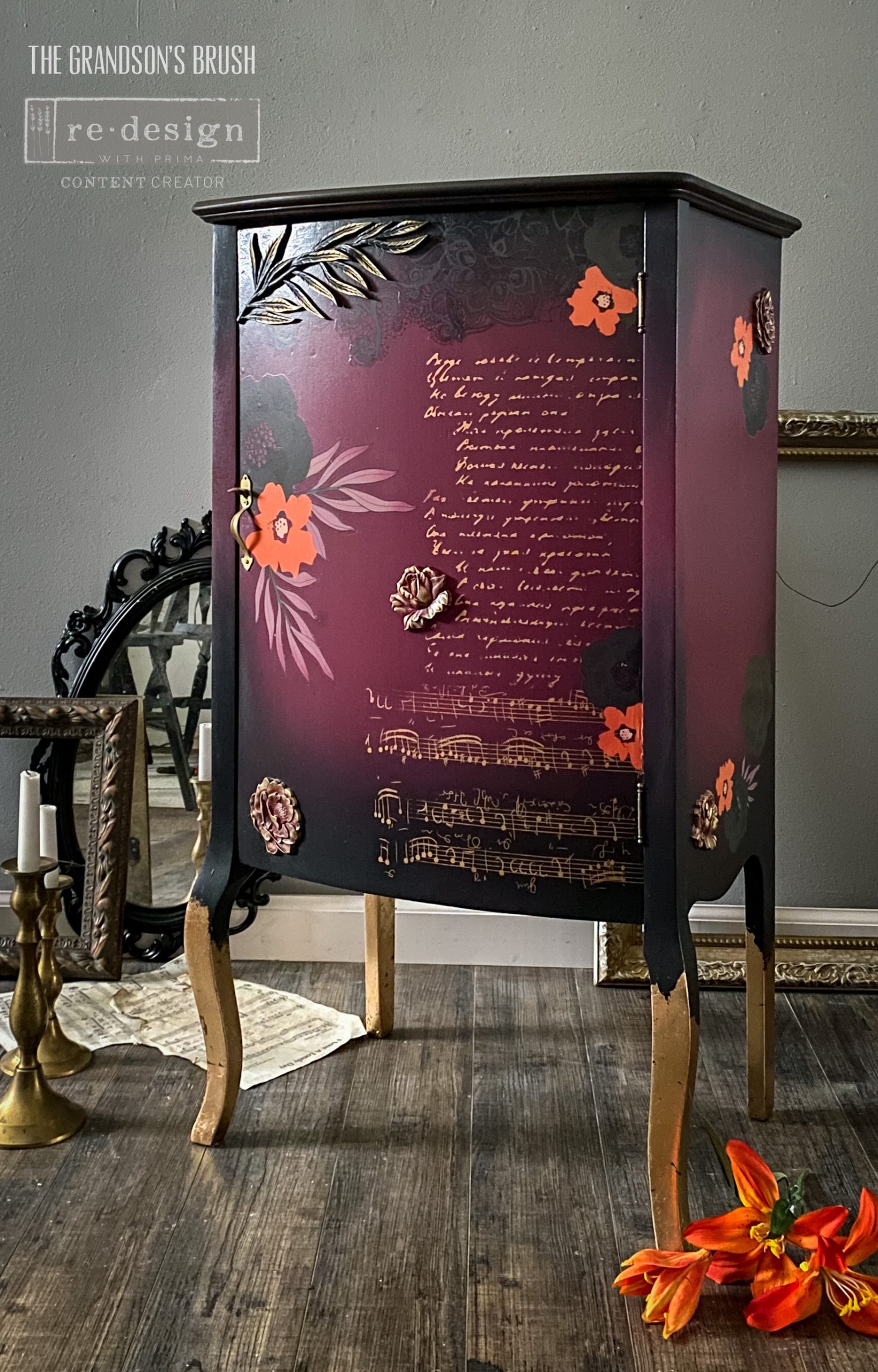 Decor Transfers® CeCe – Fleur Noir – total sheet size 24″x35″, cut into 2 sheets