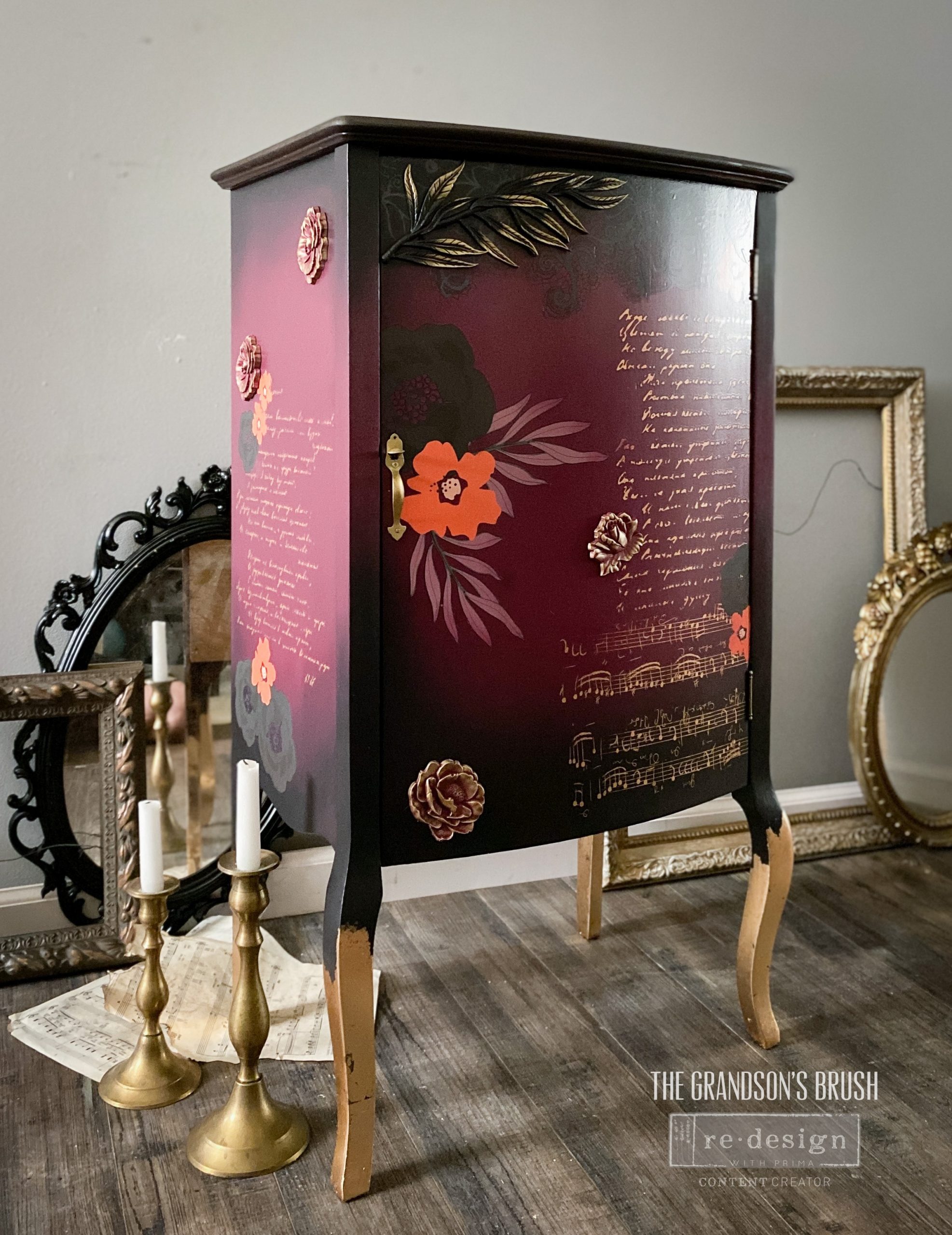 Decor Transfers® CeCe – Fleur Noir – total sheet size 24″x35″, cut into 2 sheets