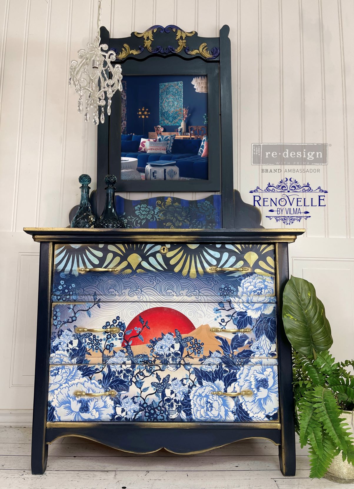 Redesign Decoupage Décor Tissue Paper – CECE Skull Chinoiserie – 1 sheet, 19″x30″