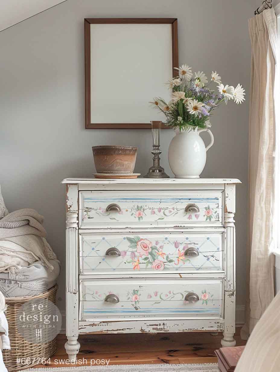 Decor Transfers® Annie Sloan® – Swedish Posy – total sheet size 24″x35″, cut into 3 sheets