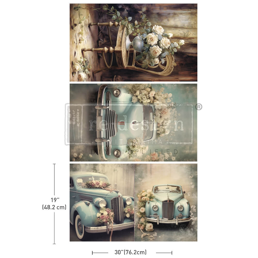 Decoupage Decor Tissue Paper Pack – Retro Rose Ride – 3 sheets, 19.5″x30″ each