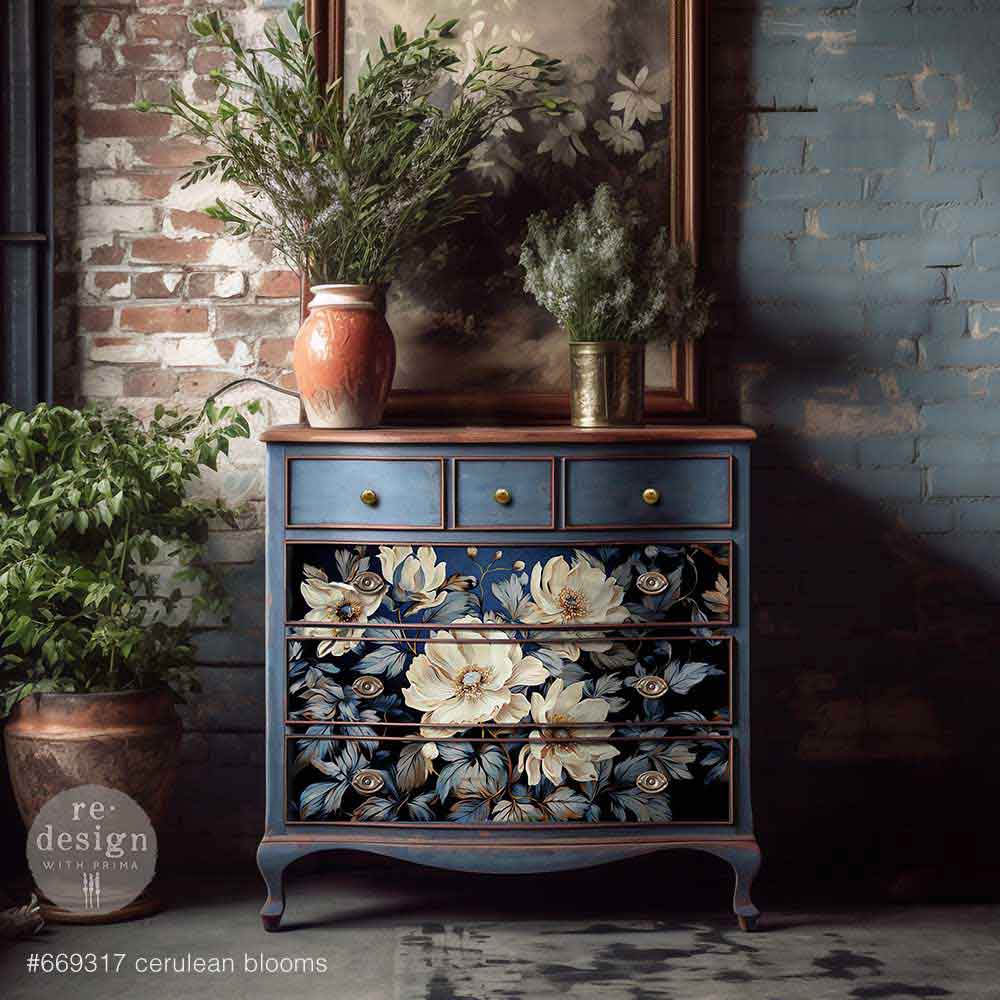 19×30 Tissue – Cerulean Blooms I – 1 sheet, 19.5″x30″