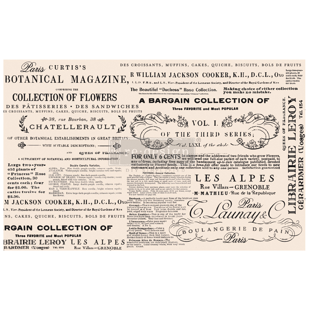 Redesign Decoupage Décor Tissue Paper – Floral Text – 1 Sheet, 19″X30″