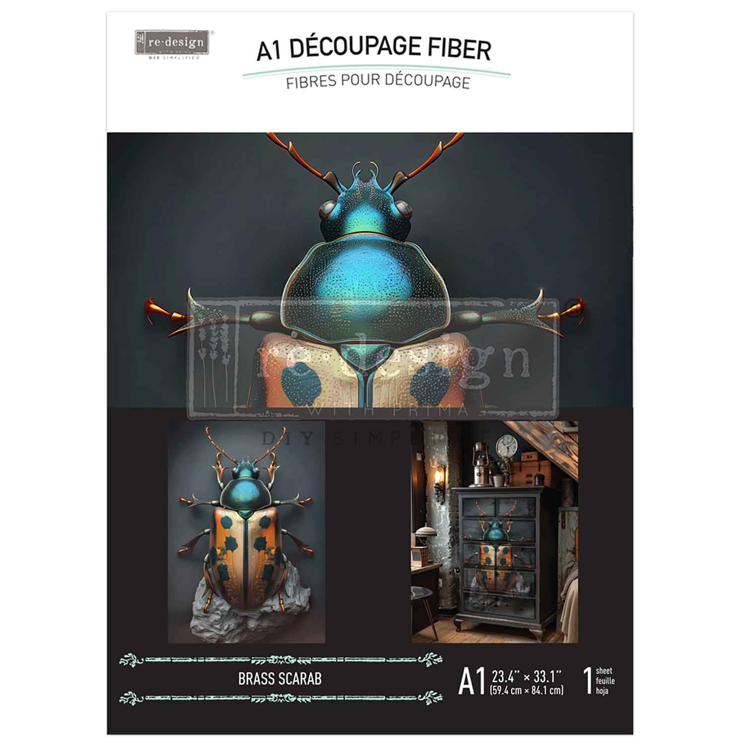 A1 Decoupage Fiber – BrassScarab – 1 sheet, A1 size