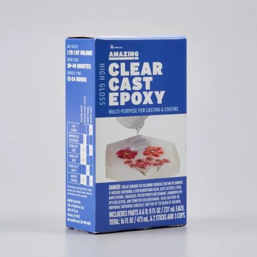 Clear Epoxy Resin – Includes Parts A & B; 8 Fl Oz / Total 16 Fl Oz + 2 sticks + 3 cups *NO DISCOUNT