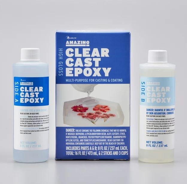 Clear Epoxy Resin – Includes Parts A & B; 8 Fl Oz / Total 16 Fl Oz + 2 sticks + 3 cups *NO DISCOUNT