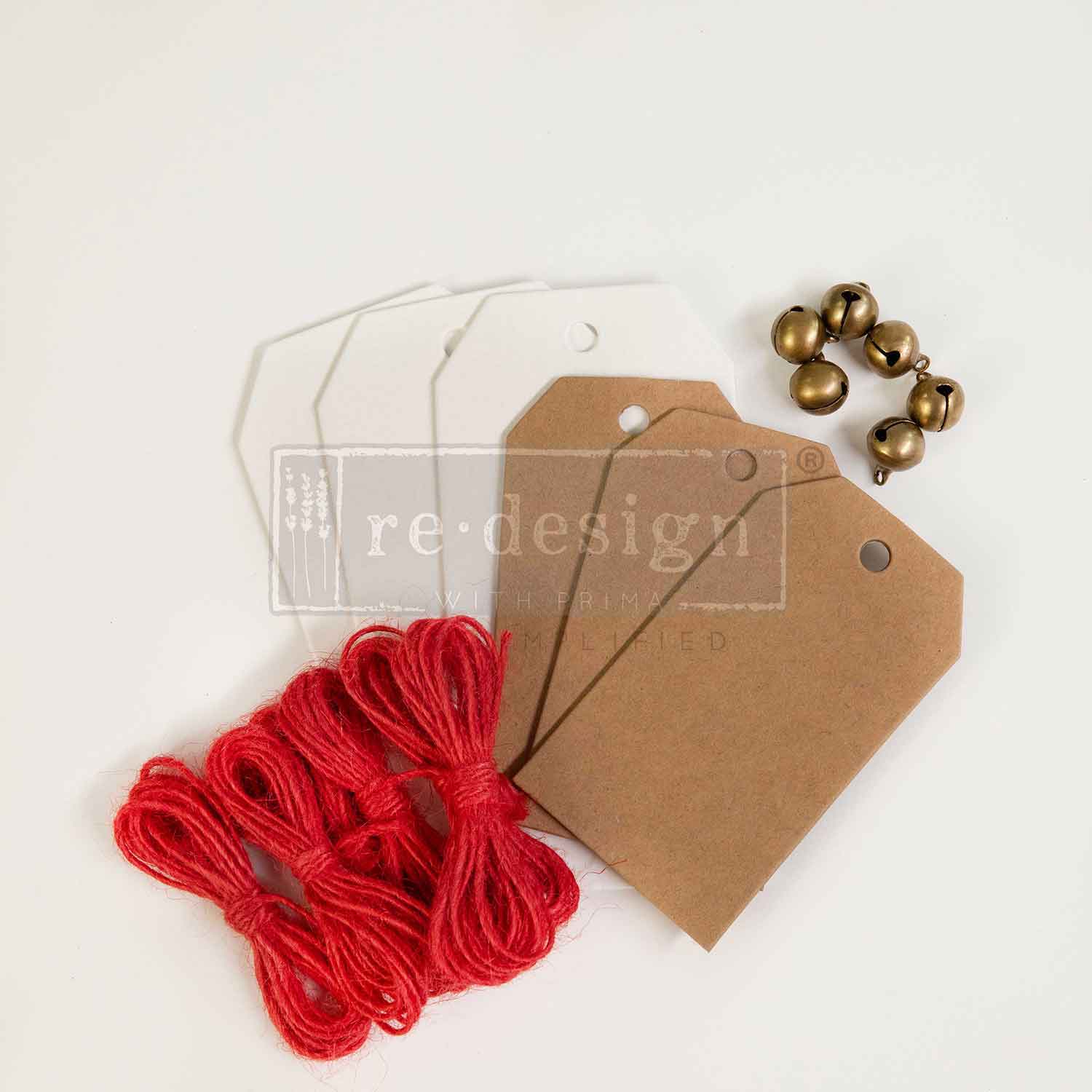 Christmas Chipboard Tags – 3 tags 2.3″x4.75″ + 3 tags 2″x3.5″ + 6 bells + twine