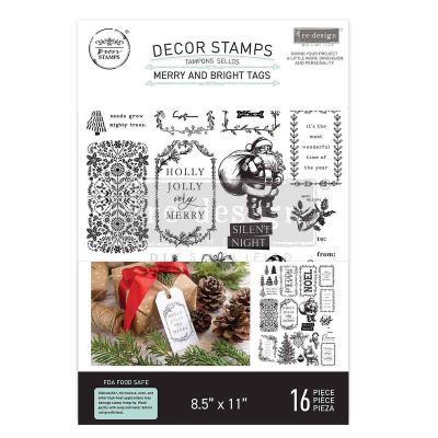Decor Clear Stamp – Merry and Bright Tags – 8.5×11 sheet size
