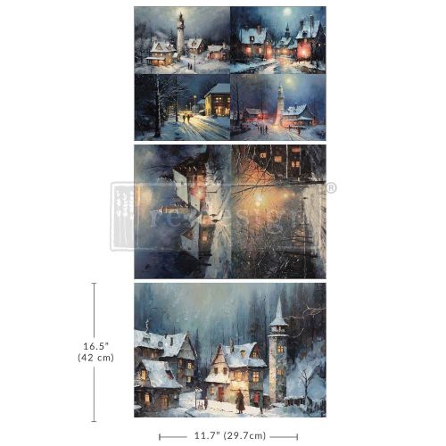 A3 Decoupage Fiber Pack – Snowy Twilight – 3 sheets, 11.7″x16.5″ each