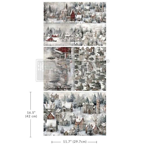 A3 Decoupage Fiber Pack – Silent Night Snow Village – 3 sheets, 11.7″x16.5″ each