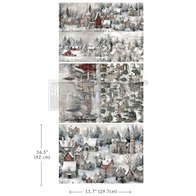 A3 Decoupage Fiber Pack – Silent Night Snow Village – 3 sheets, 11.7″x16.5″ each