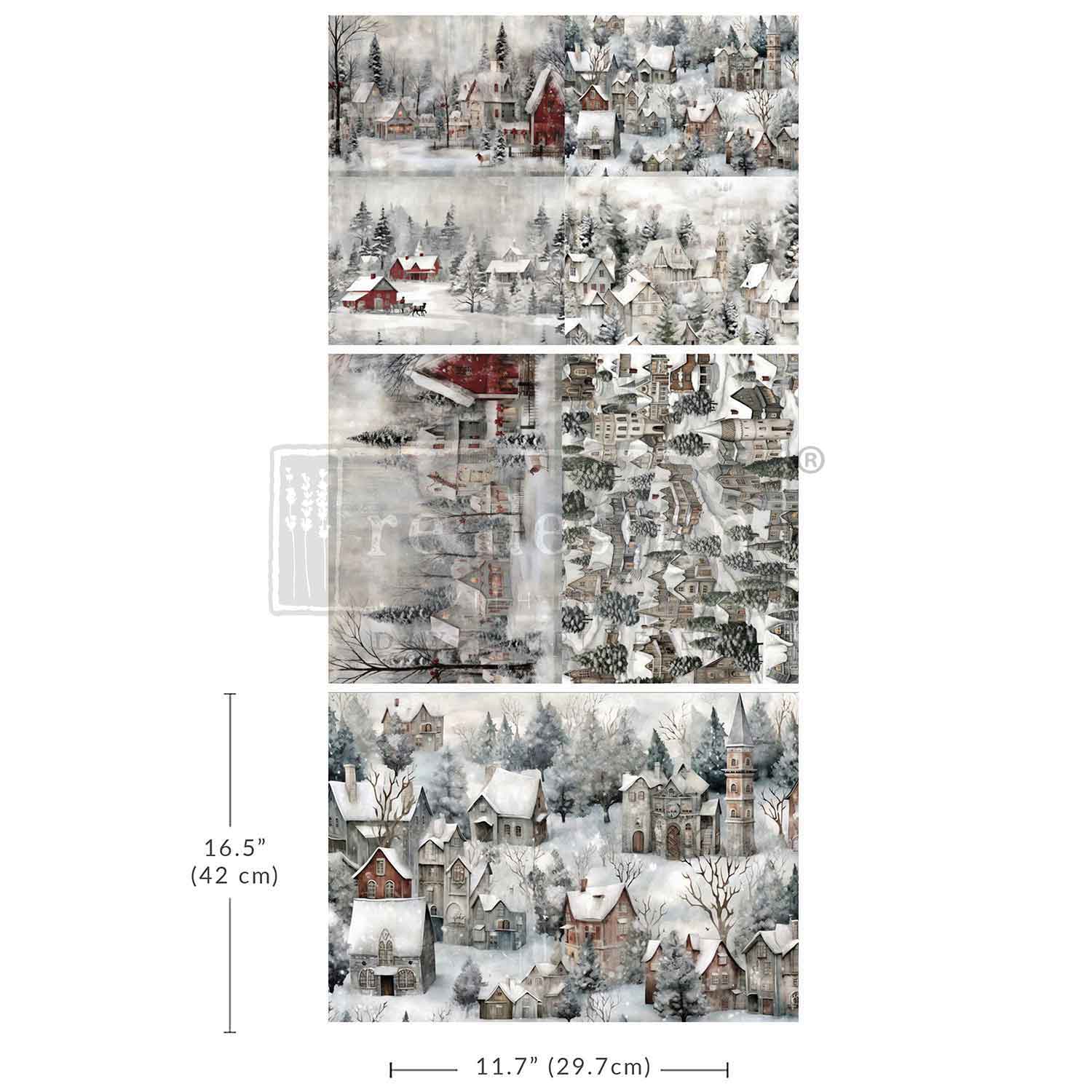 A3 Decoupage Fiber Pack – Silent Night Snow Village – 3 sheets, 11.7″x16.5″ each