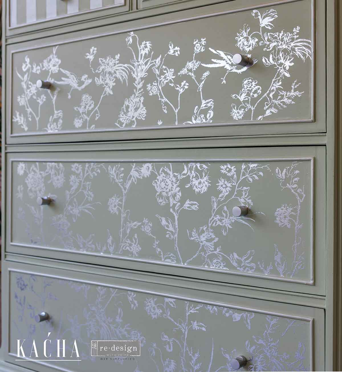 Decor Foil Transfers® Kacha – Silver Bird – total sheet size 18″x24″, cut into 2 sheets