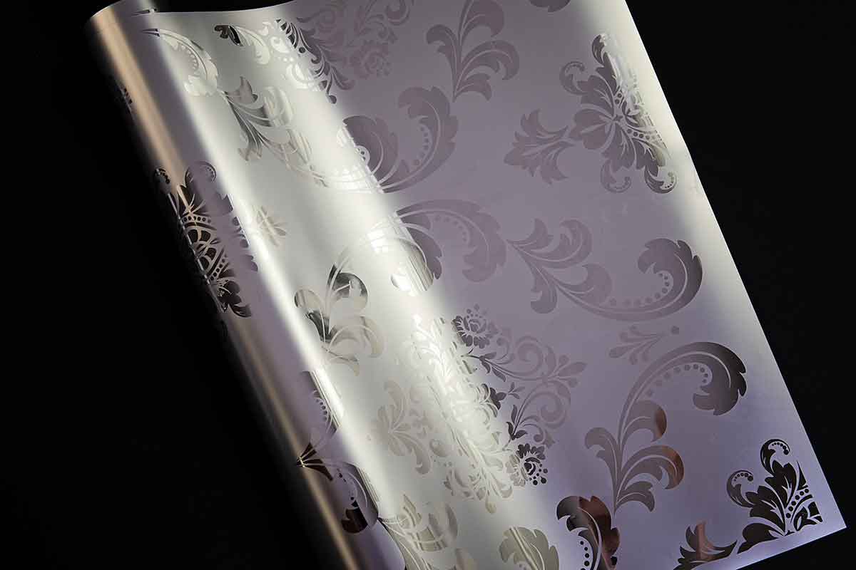 Decor Foil Transfers® Kacha – Silver House of Damask – total sheet size 18″x24″, cut into 2 sheets