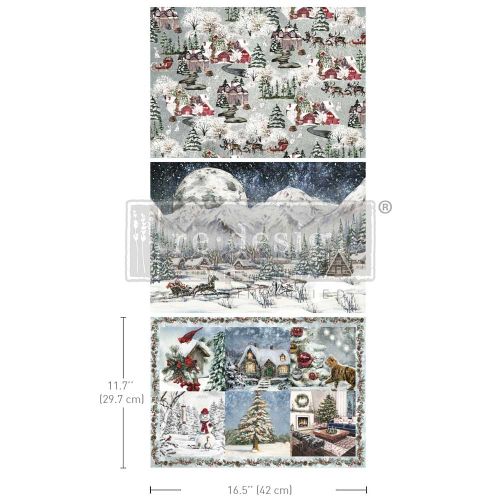 A3 Decoupage Fiber Pack – Snowfall Splendor – 3 sheets, 11.7″x16.5″ each