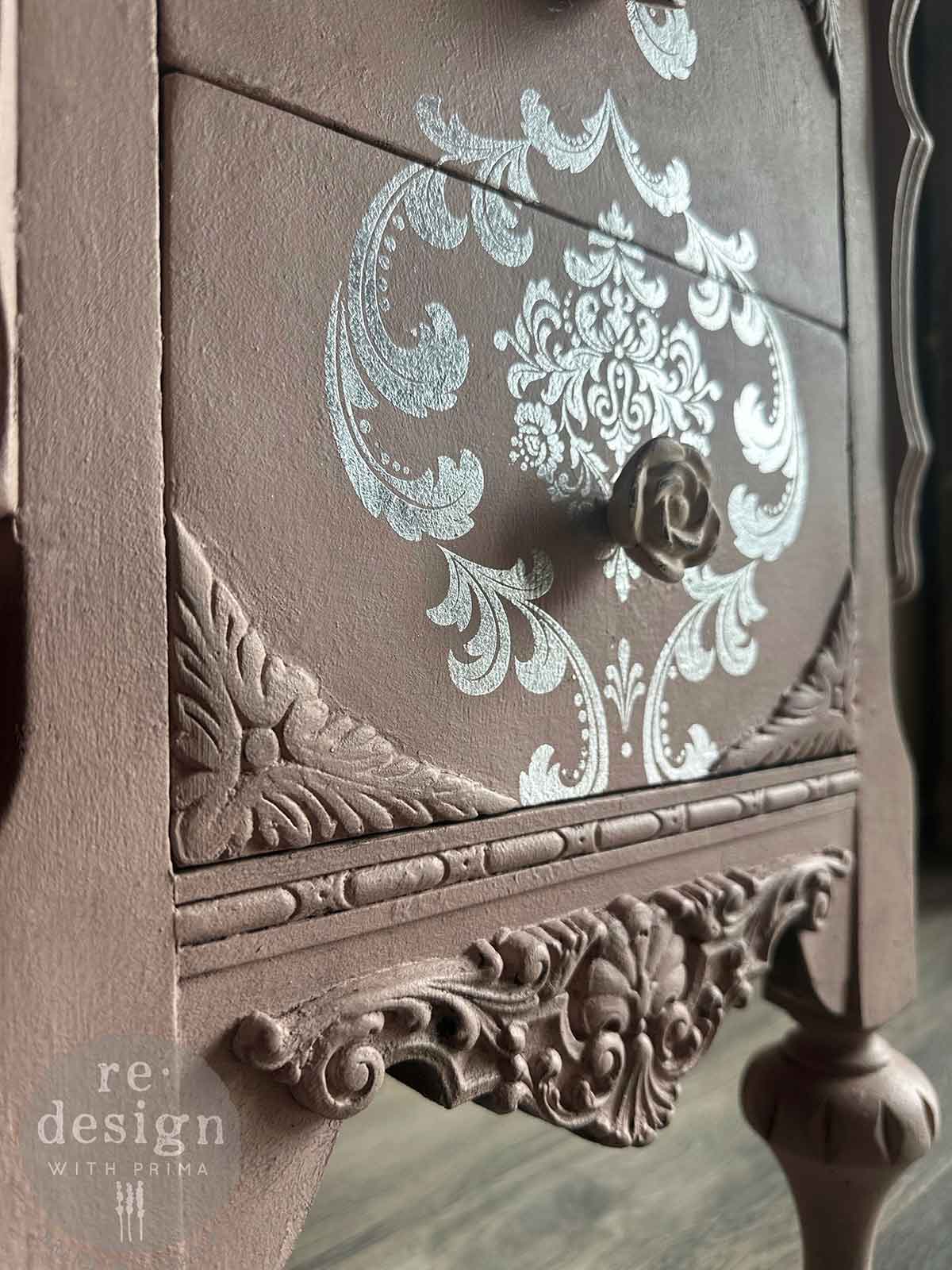 Decor Foil Transfers® Kacha – Silver House of Damask – total sheet size 18″x24″, cut into 2 sheets