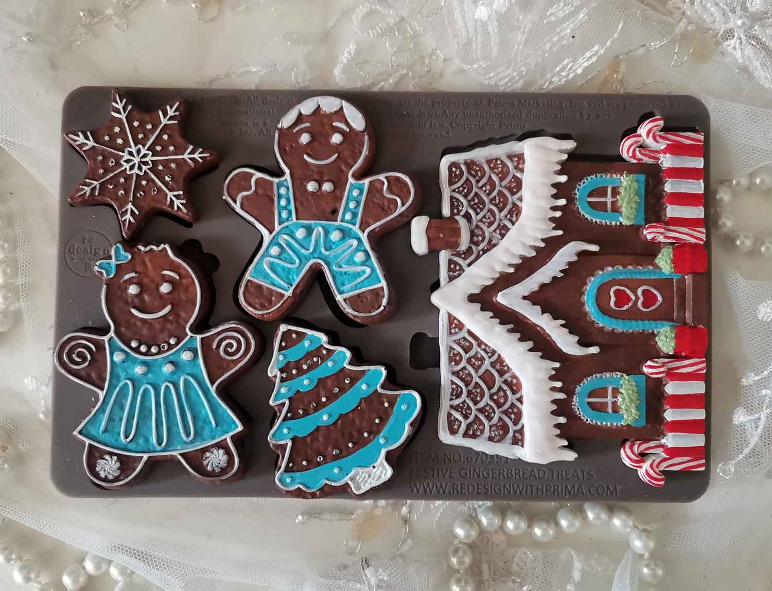 Decor Moulds® – Festive Gingerbread Treats – 1 pc, 5″x8″x8mm Copyright #VA0002439659