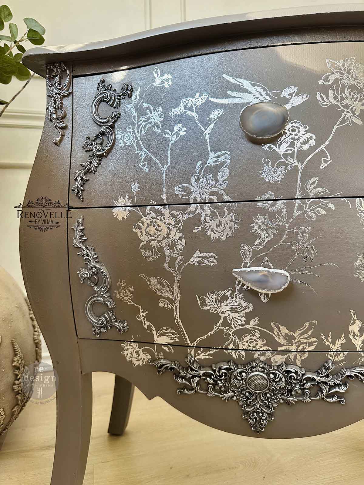 Decor Foil Transfers® Kacha – Silver Bird – total sheet size 18″x24″, cut into 2 sheets