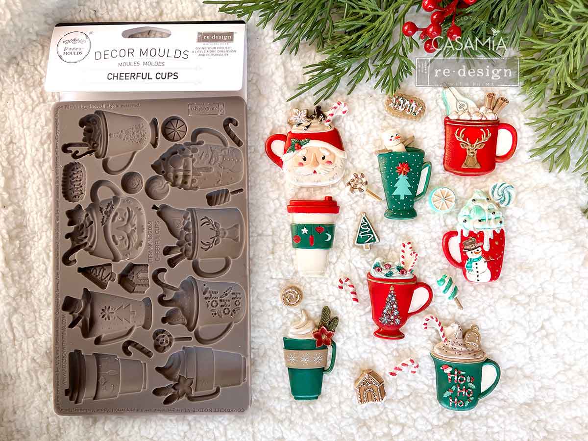 Decor Moulds® – Cheerful Cups – 1 pc, 5″x8″x8mm Copyright #VA0002439739