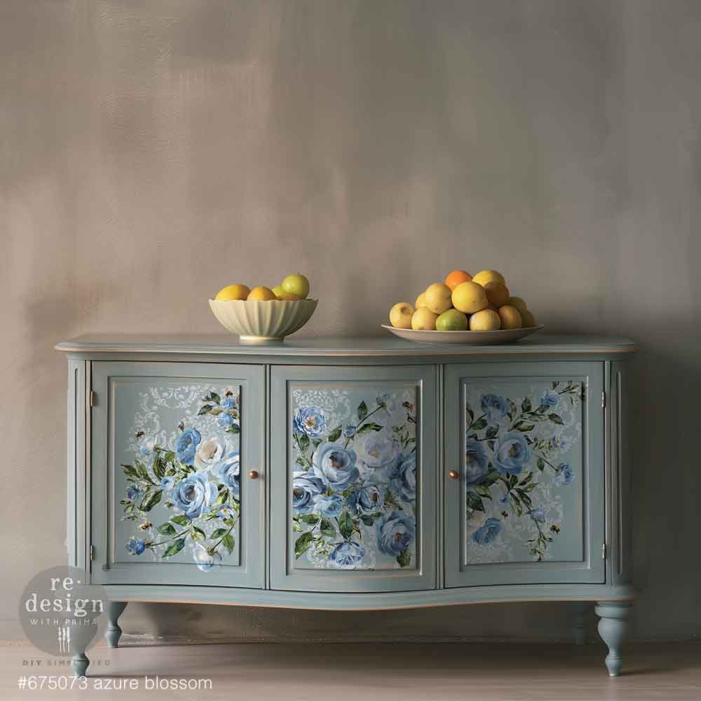 Decor Transfers® – Azure Blossom – total sheet size 24″x35″, cut into 4 sheets
