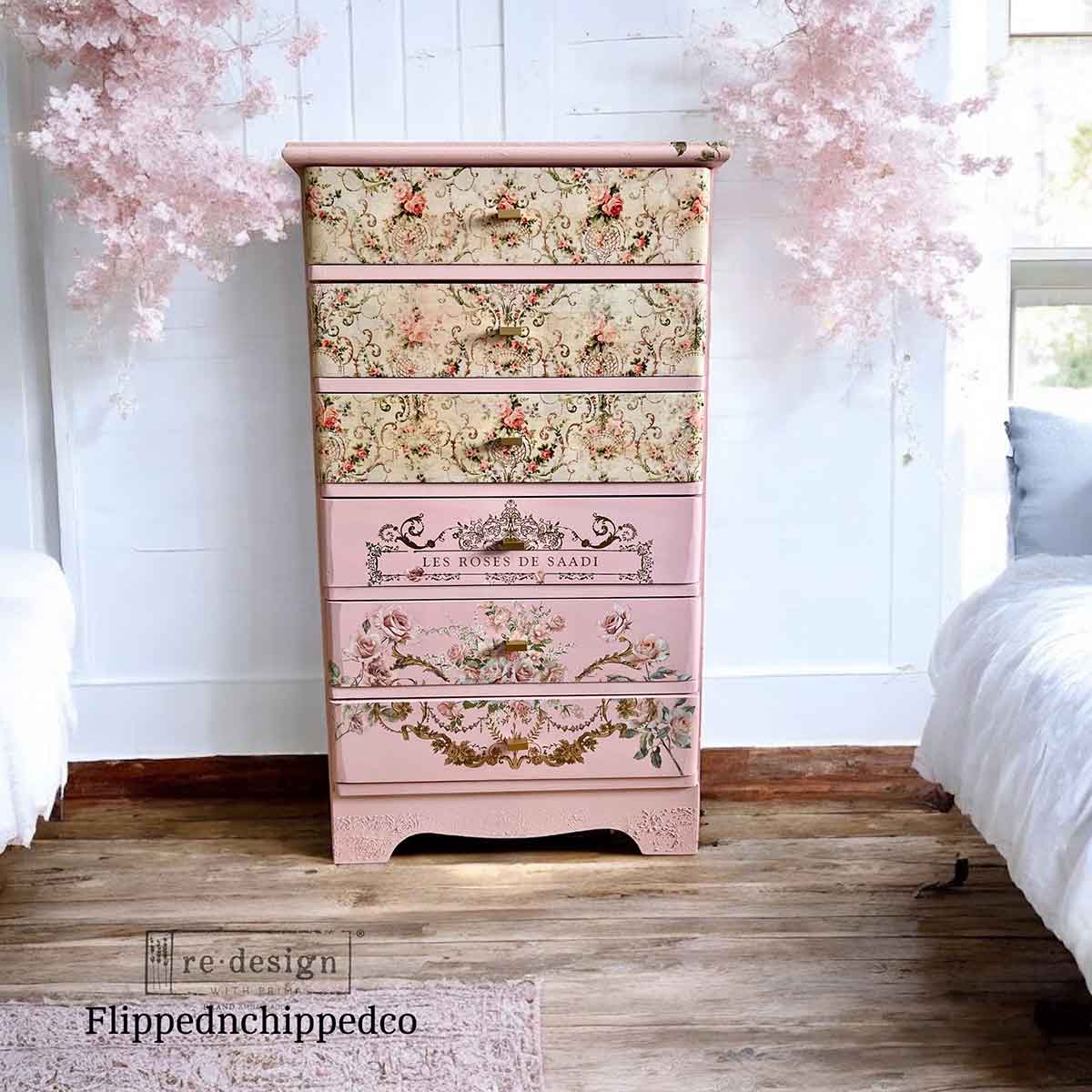 Double Delight Decoupage Fiber Paper Set – Blushing Bloom – Total 2 sheets – 1 sheet, 19.5″x30″ + 1 sheet, 11.7″x16.5″