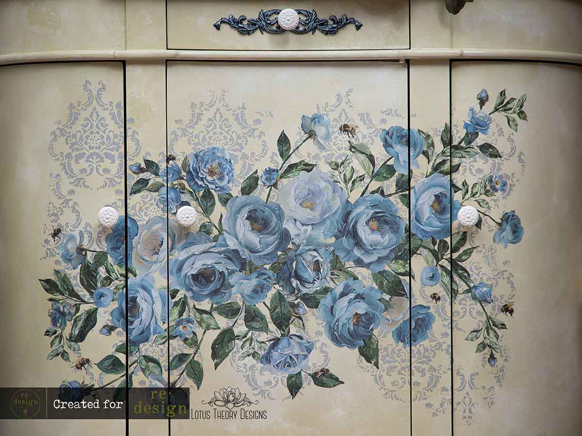 Decor Transfers® – Azure Blossom – total sheet size 24″x35″, cut into 4 sheets