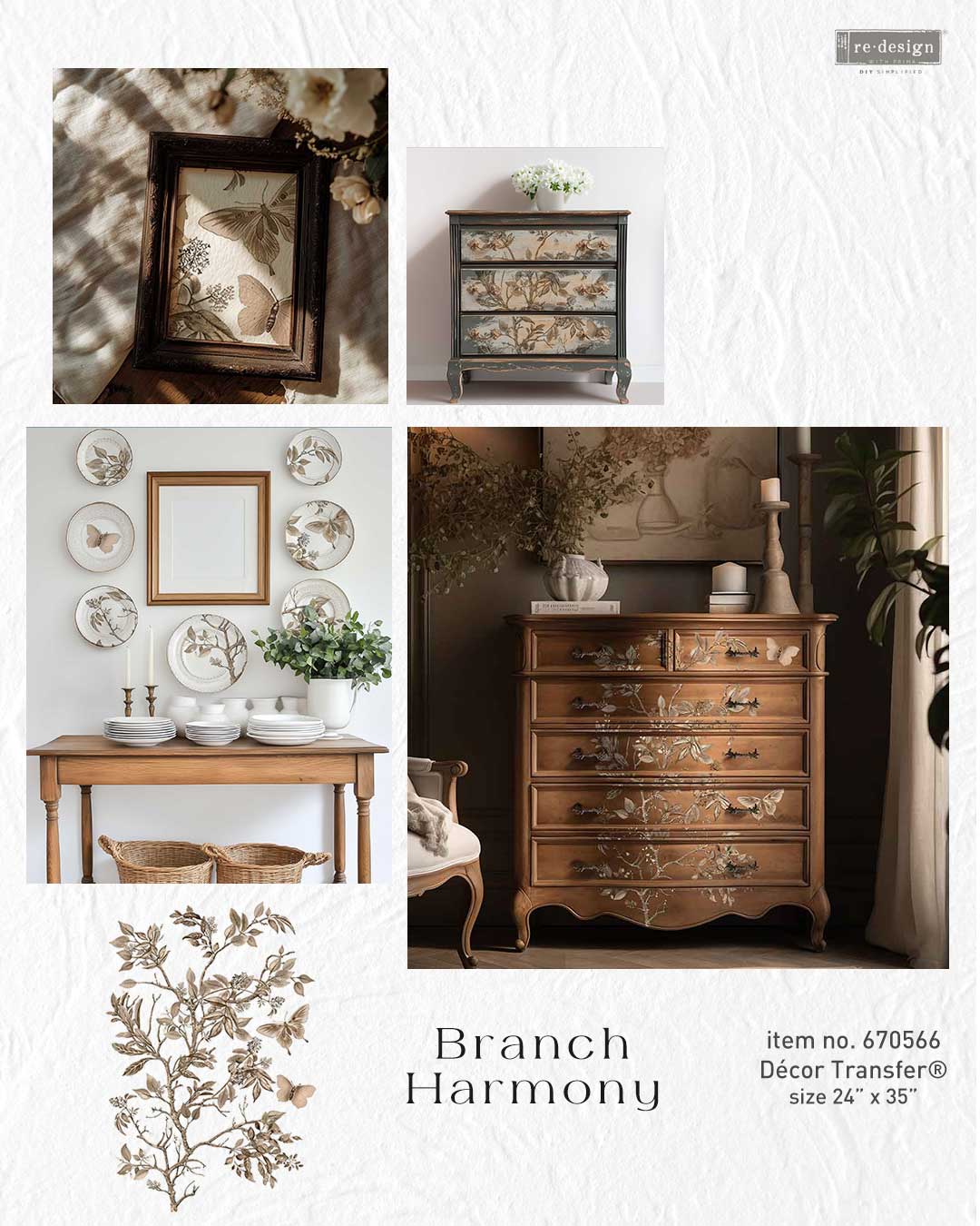 Decor Transfers® – Branch Harmony – total sheet size 24″x35″, cut into 4 sheets
