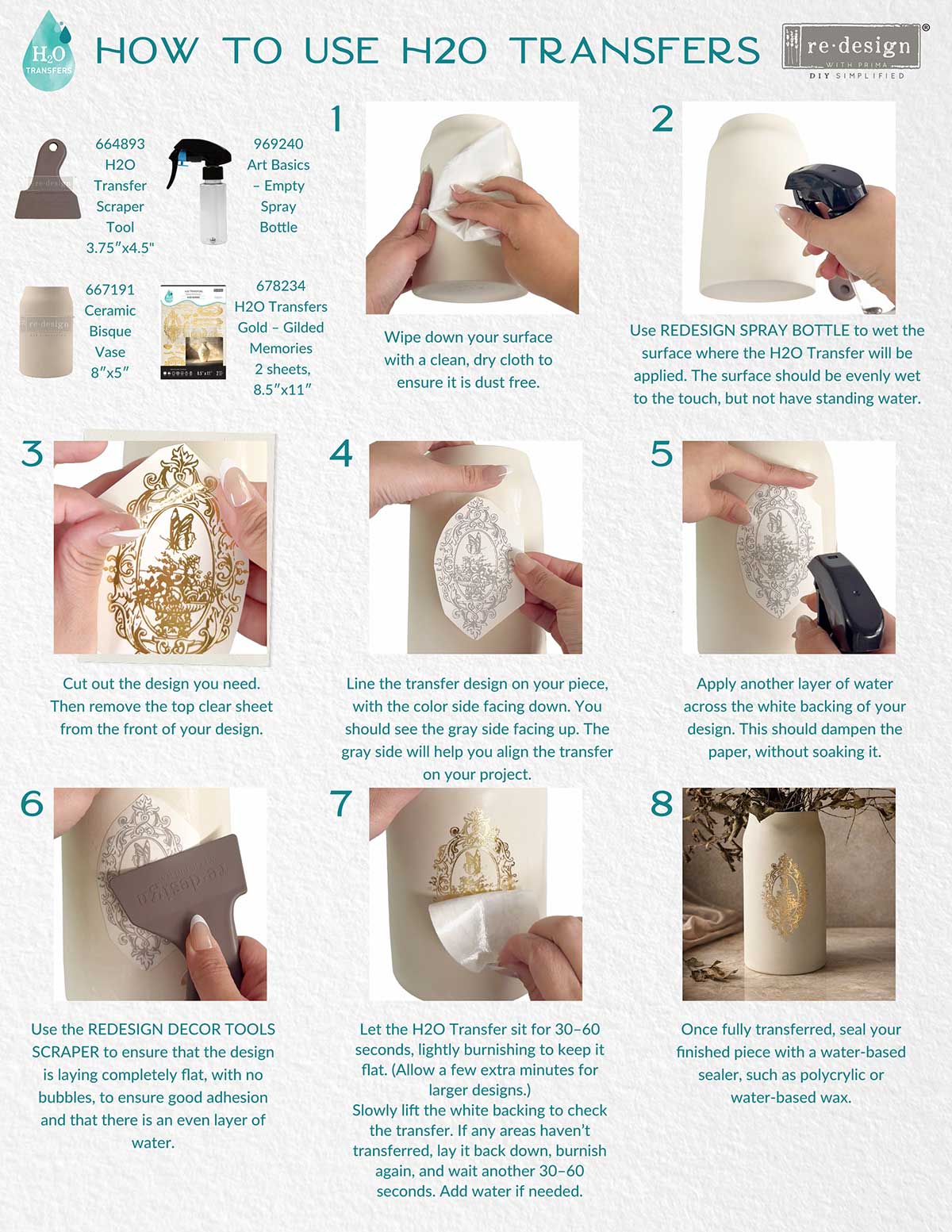 H2O Transfers Gold – Gilded Memories – 2 sheets, 8.5″x11″