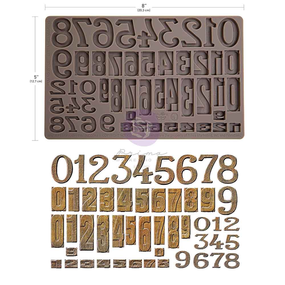 Finnabair Decor Moulds® – Letterpress Numbers – 1 pc, 5″x8″x8mm
