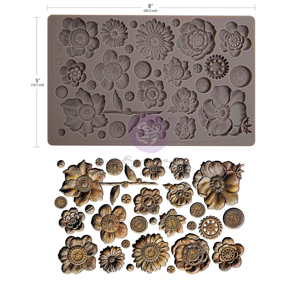 Finnabair Decor Moulds® – Rusty Flowers – 1 pc, 5″x8″x8mm