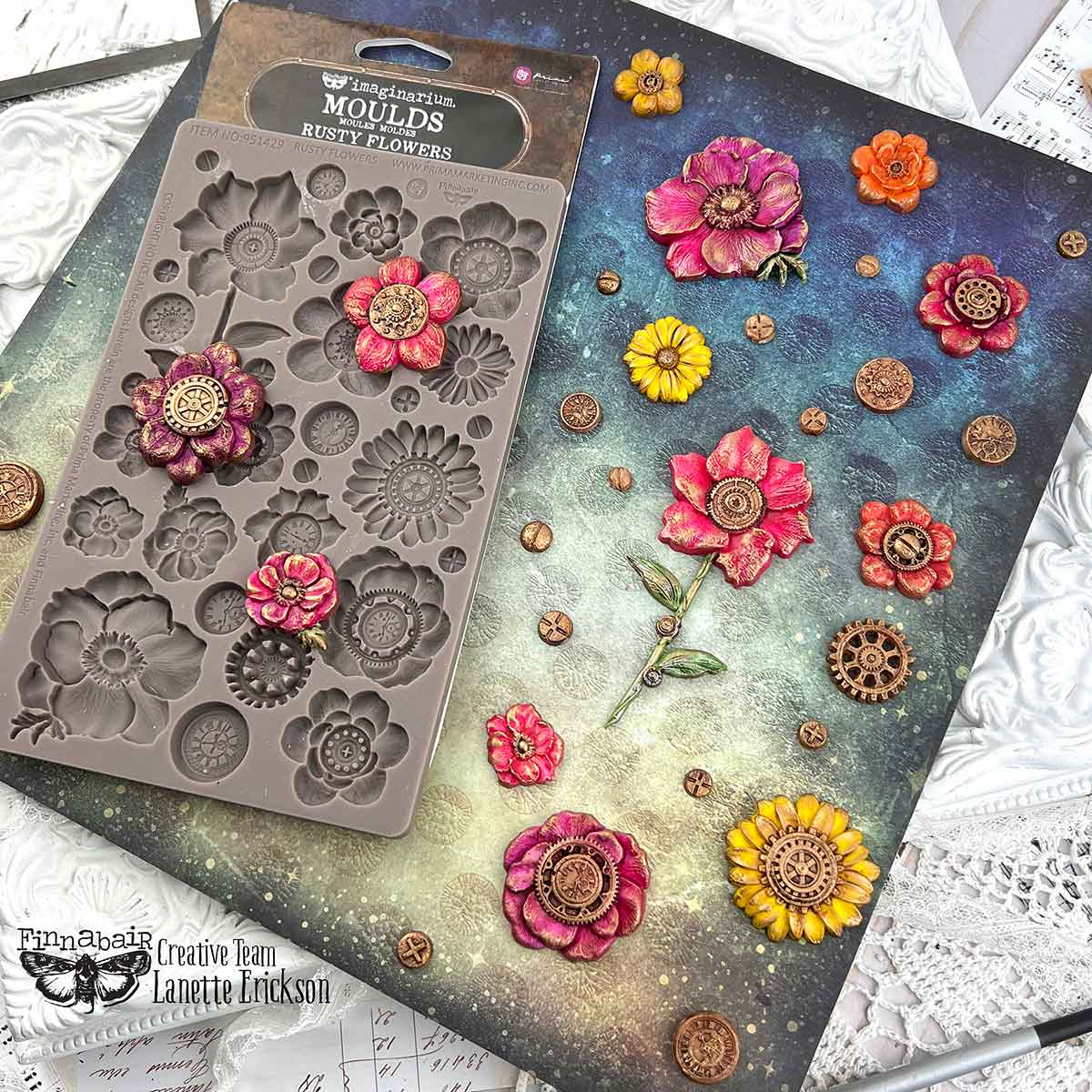 Finnabair Decor Moulds® – Rusty Flowers – 1 pc, 5″x8″x8mm
