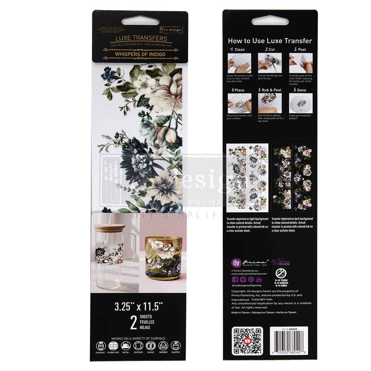 Luxe Transfers® – Whispers Of Indigo – 2 sheets, 3.25″x11.5″