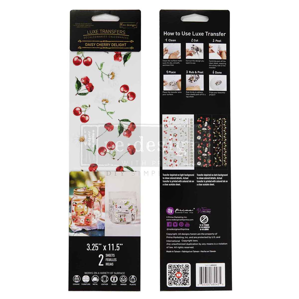 Luxe Transfers® – Daisy Cherry Delight – 2 sheets, 3.25″x11.5″