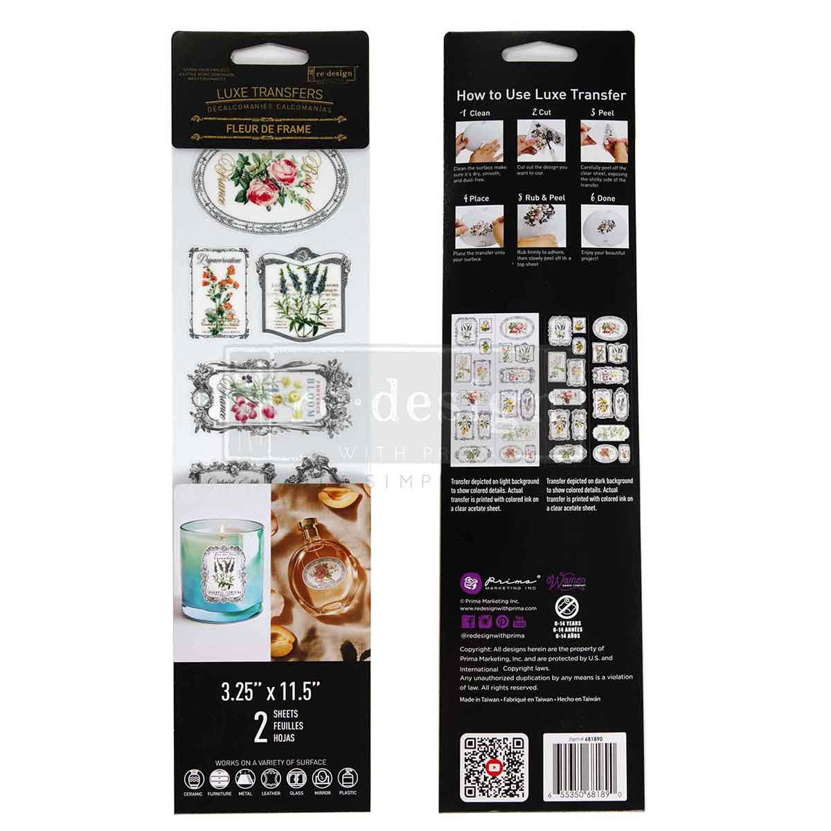 Luxe Transfers® – Fleur De Frame – 2 sheets, 3.25″x11.5″