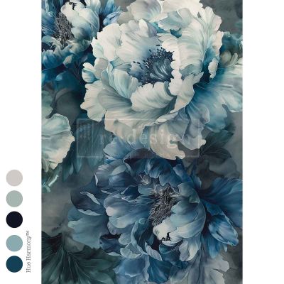 A3 Decoupage Fiber – Sapphire Peony – 1 sheet, 11.7″x16.5″