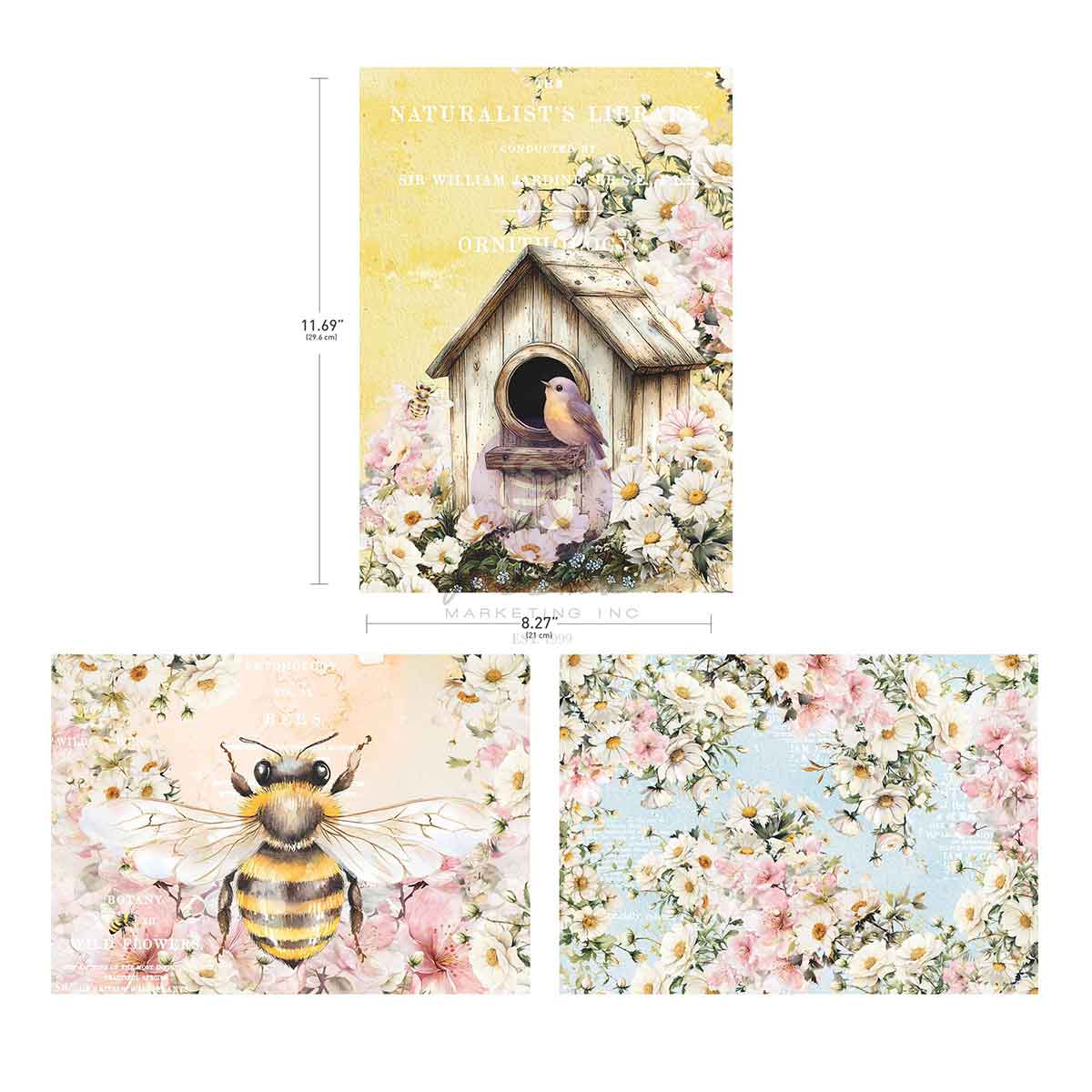 Among the Wildflowers Collection A4 Decoupage – 3 sheets, 8.3″x11.7″ each