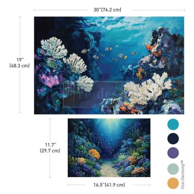 Double Delight Decoupage Fiber Paper Set – The Living Reef – Total 2 sheets – 1 sheet, 19.5″x30″ + 1 sheet, 11.7″x16.5″